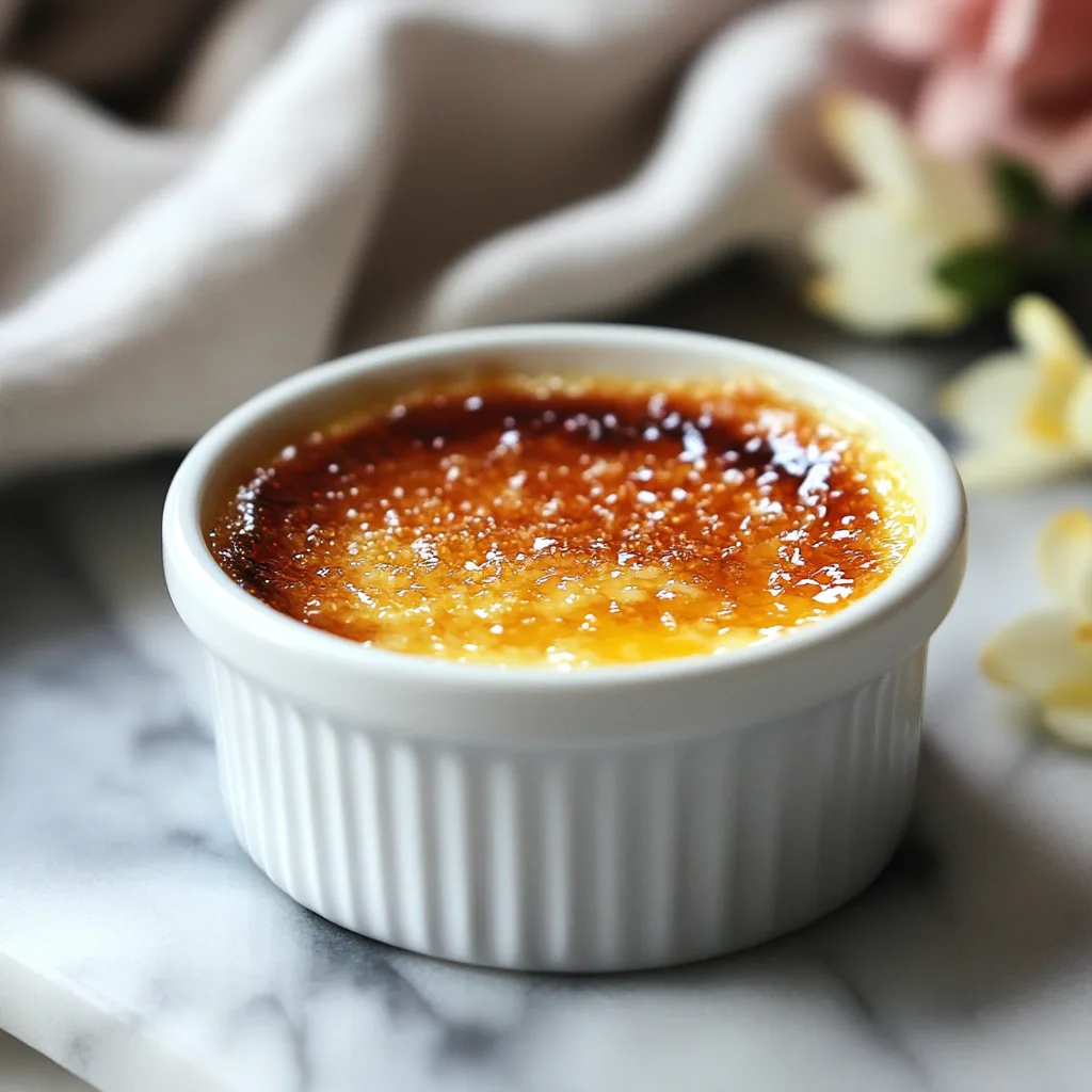 A classic crème brûlée with a golden caramelized sugar crust.