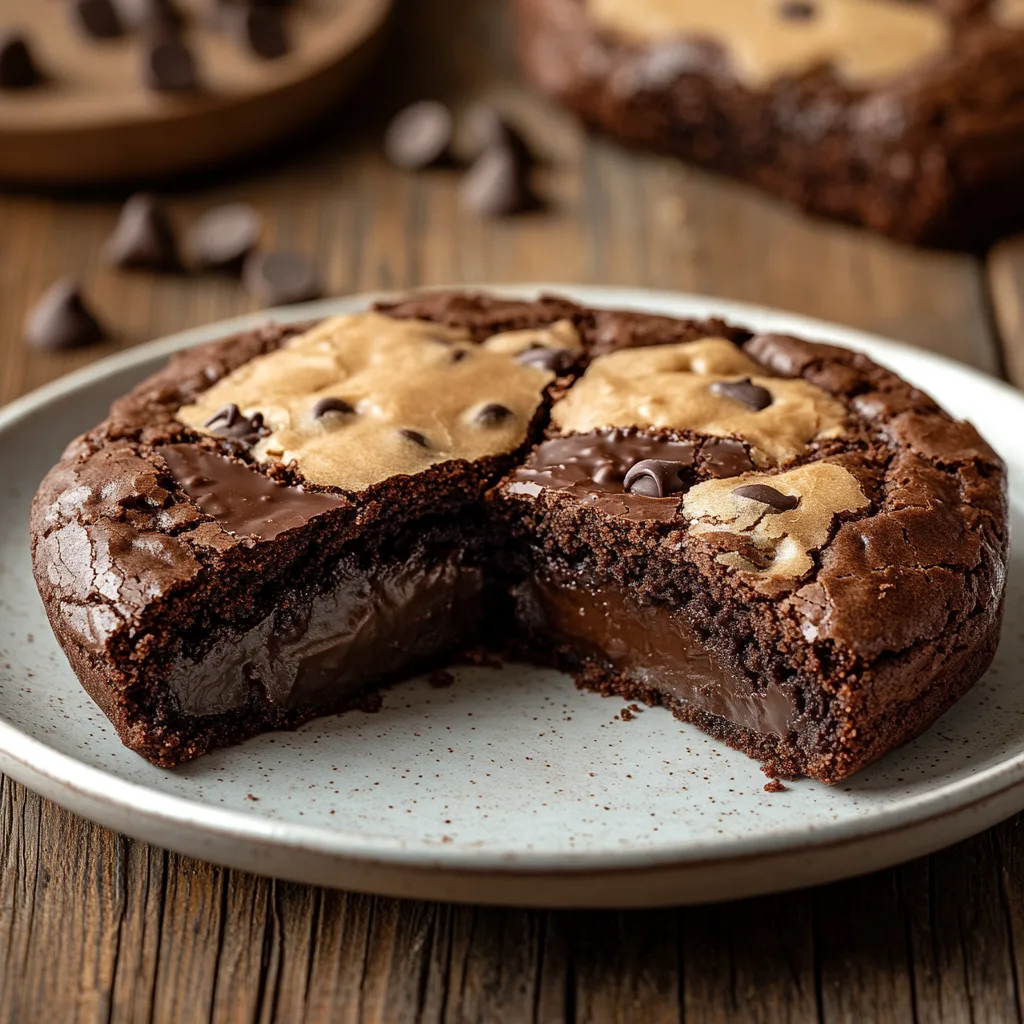 A plate of freshly baked brookies, showcasing the layers of cookie and brownie.