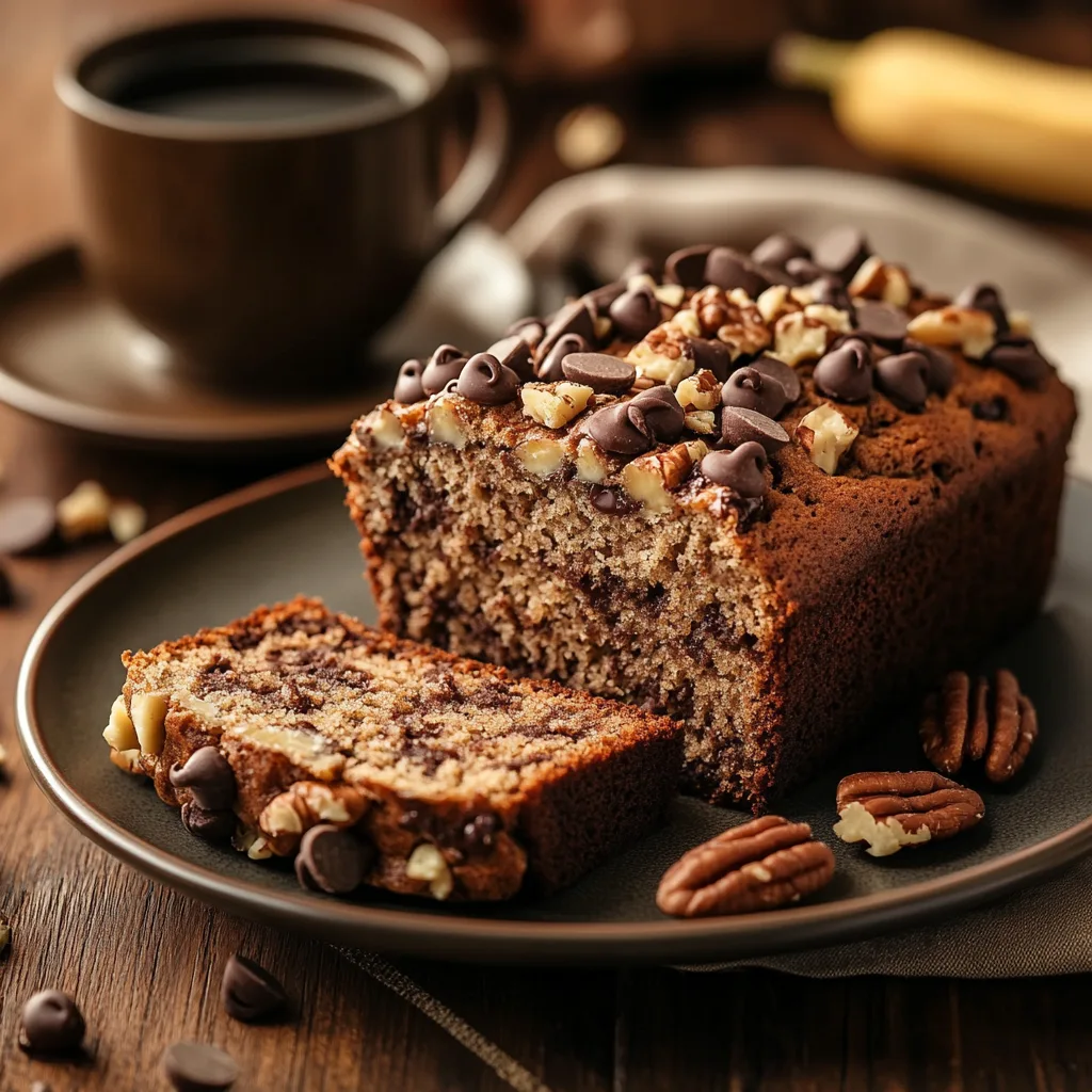 Banana bread with chocolate chips and nuts