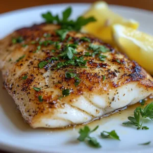 A beautifully plated dish of pan-seared rockfish with lemon and herbs.