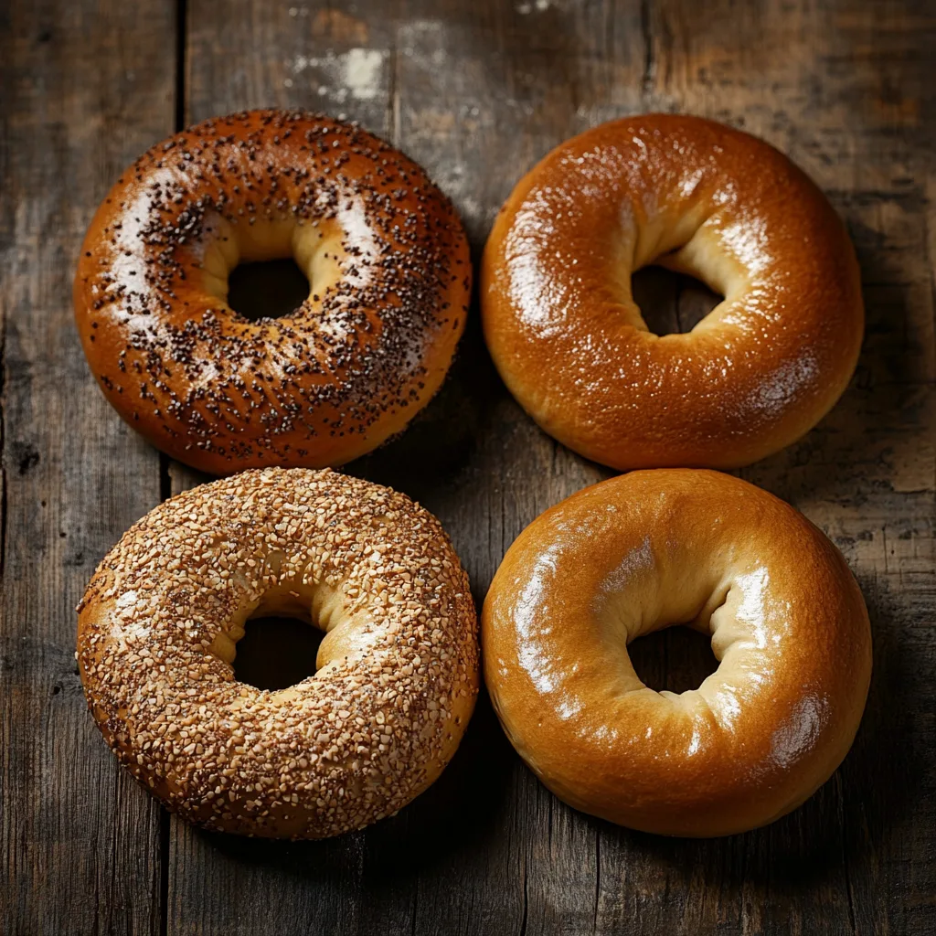 Sourdough bagels versus regular bagels on a wooden table.