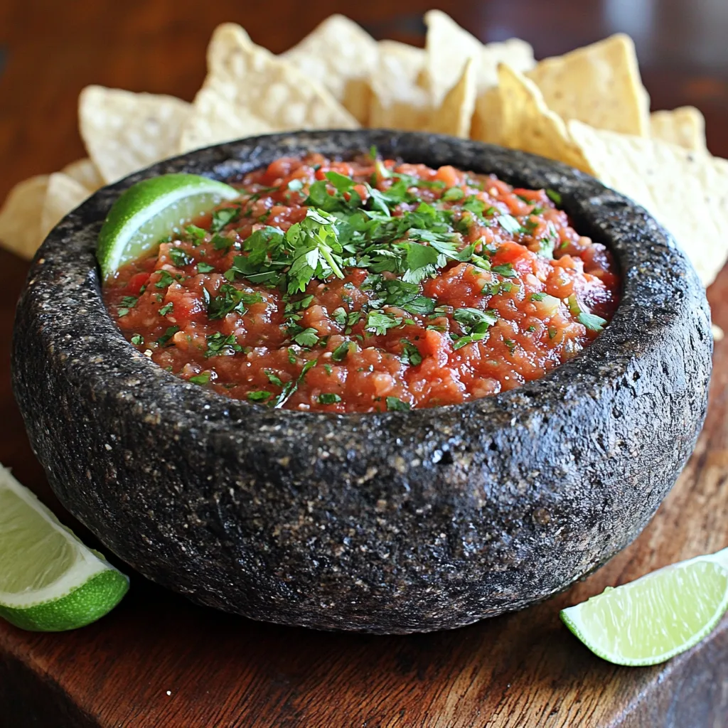 A traditional molcajete filled with vibrant salsa and garnished with cilantro