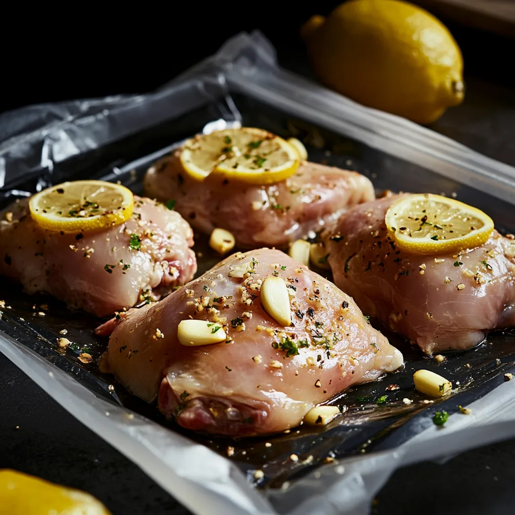 preparing chicken sous vide thigh with garlic