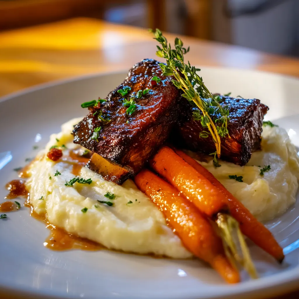 Sous vide beef short ribs with mashed potatoes