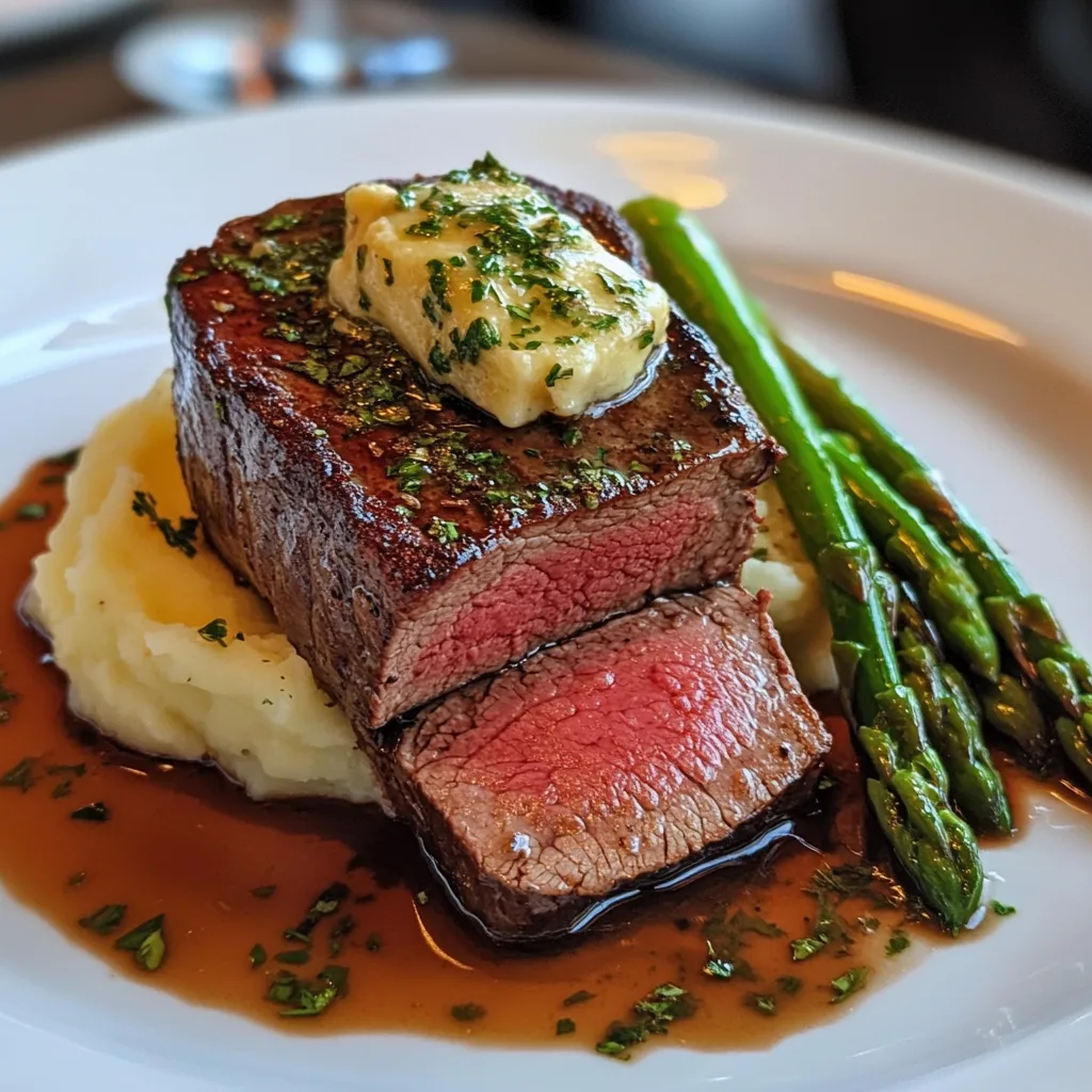 plated sous vide filet mignon with sides