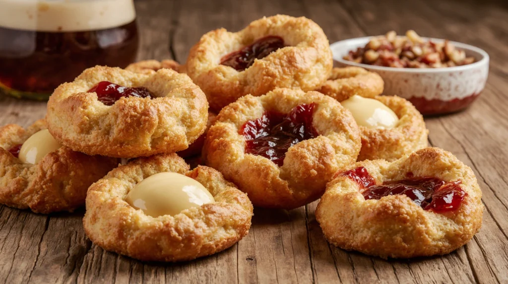 Italian cornetti pastries with custard and jam fillings, italian breakfast foods