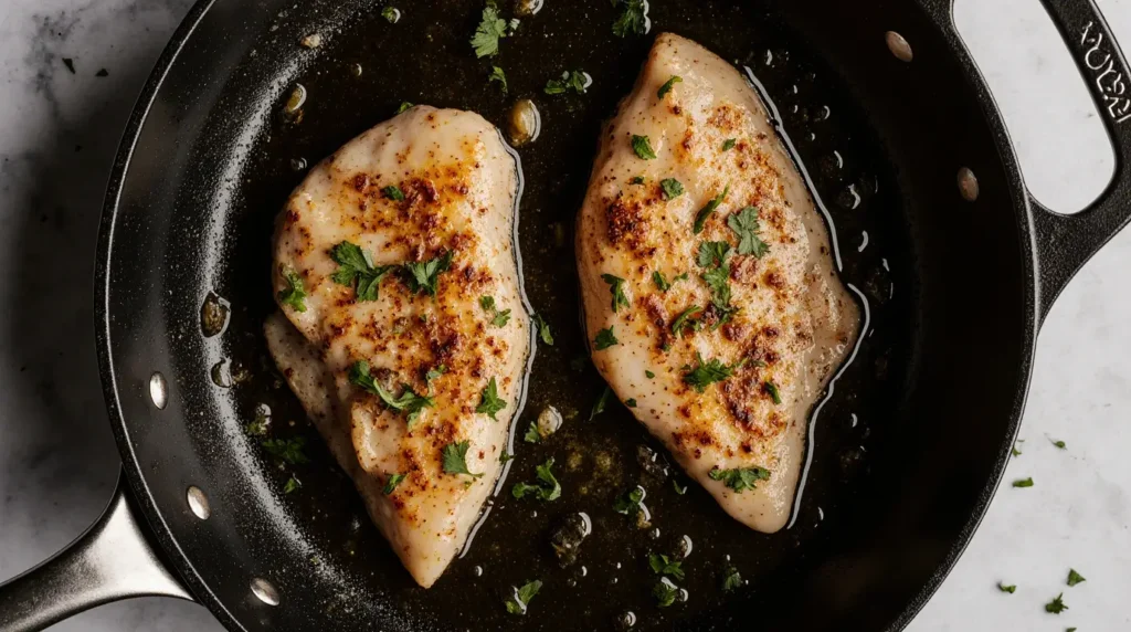 chicken breast high in protein cooking in skillet